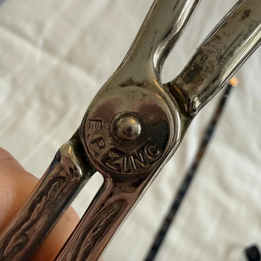 Vintage Silver Plated Scissor Pastry Tongs Floral Engraved EP Zinc Server 8.5